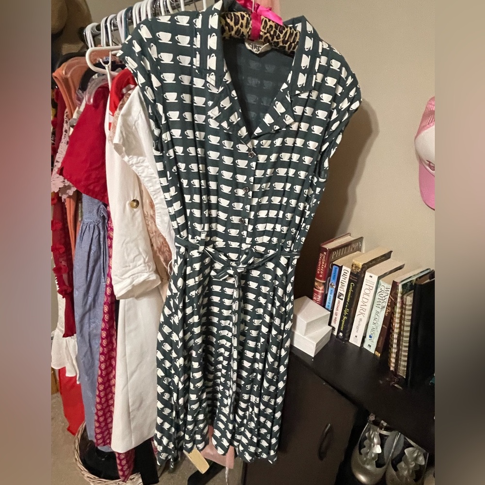 Teacup Print Dress Vintage Reproduction UK size 12